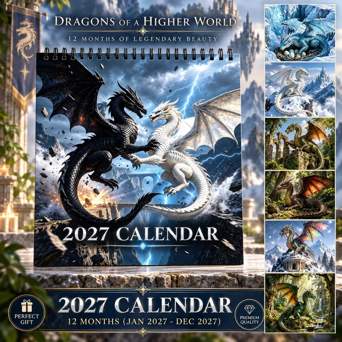 Wall Calendar Fantasy Dragon Artwork 2027 Edition Spiral-Bound