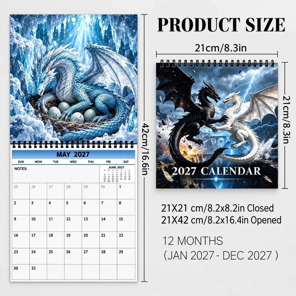 Wall Calendar Fantasy Dragon Artwork 2027 Edition Spiral-Bound