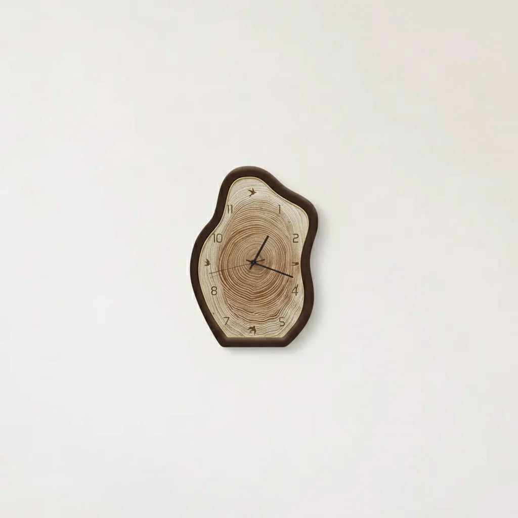 Wall Clock Irregular Wood-Inspired Design Silent Movement