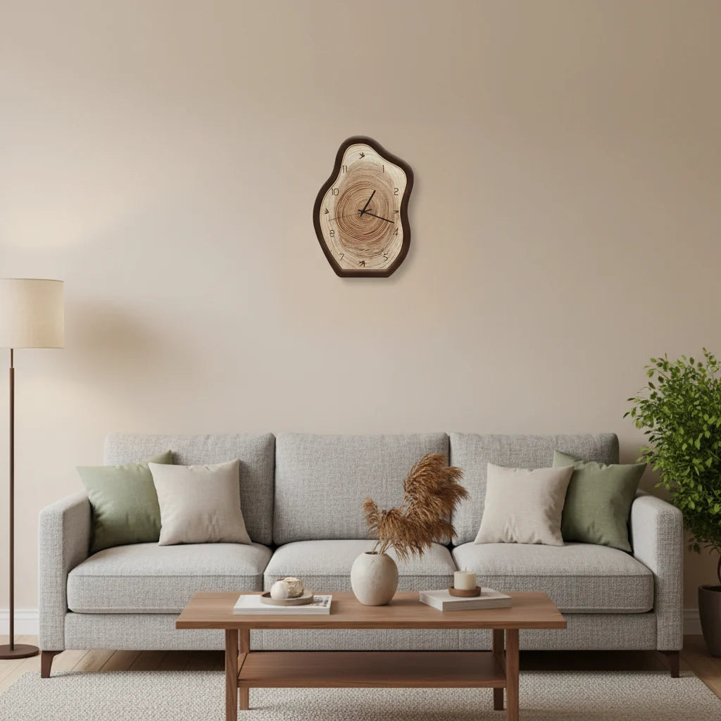 Wall Clock Irregular Wood-Inspired Design Silent Movement