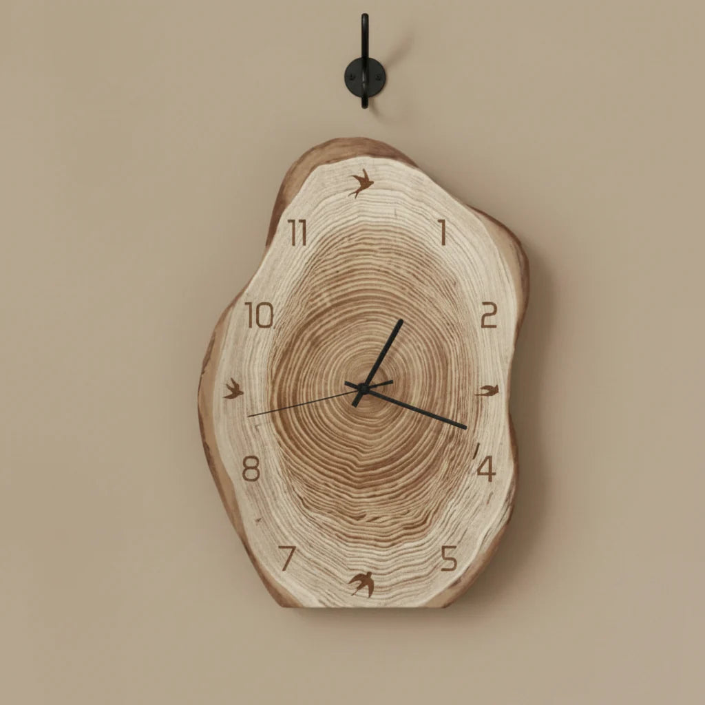 Wall Clock Irregular Wood-Inspired Design Silent Movement