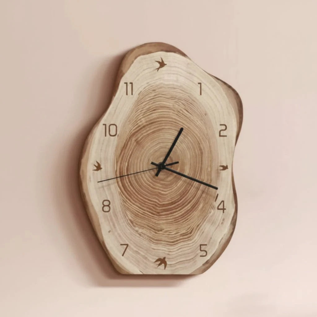 Wall Clock Irregular Wood-Inspired Design Silent Movement