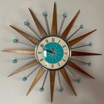 Wall Clock Mid-Century Sunburst Silent Battery-Powered