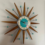 Wall Clock Mid-Century Sunburst Silent Battery-Powered Movement