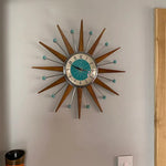 Wall Clock Mid-Century Sunburst Silent Battery-Powered Movement