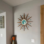 Wall Clock Mid-Century Sunburst Silent Battery-Powered Movement