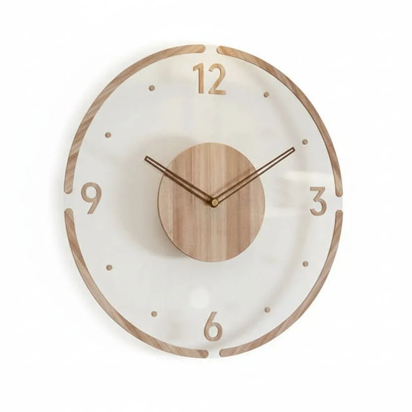 Wall Clock Natural Wood Silent Quartz Movement Easy-Read Dial