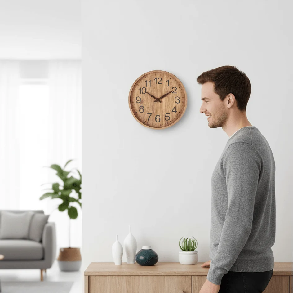 Wall Clock Silent Operation Natural Wood Finish 11.8-Inch