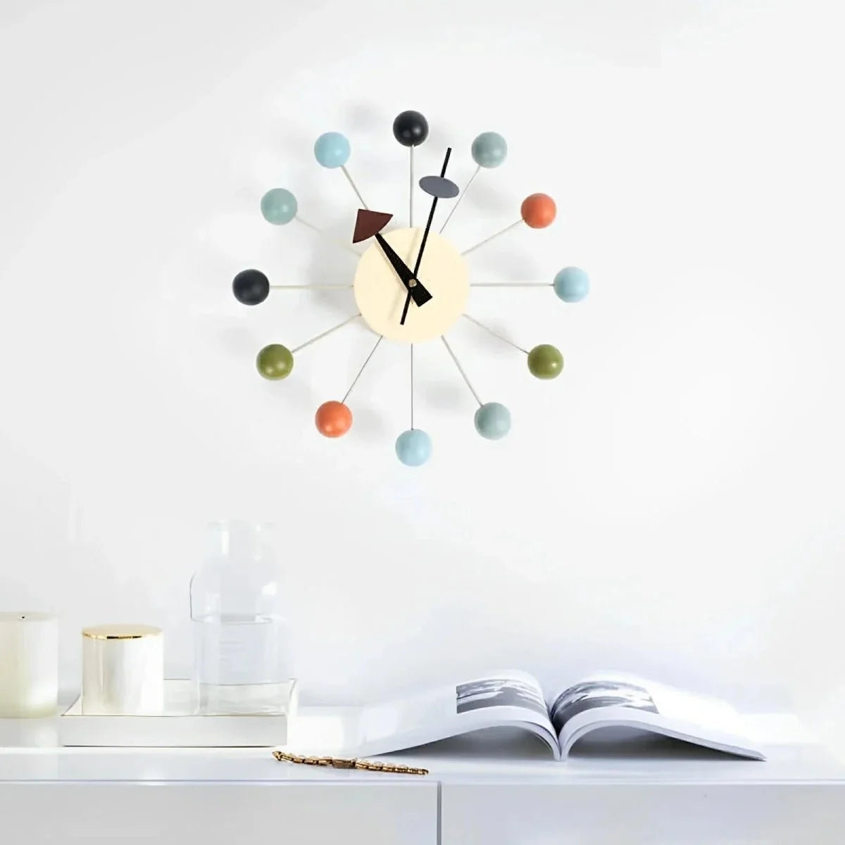 Wall Clock Sunburst Design Silent Quartz Movement 12.6-Inch