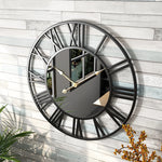 Wall Clock Vintage Aluminum Frame Mirror Silent Movement