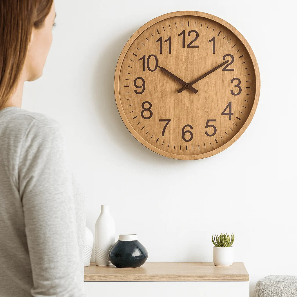 Wall Clock Wooden Silent Quartz Movement 11.8-Inch