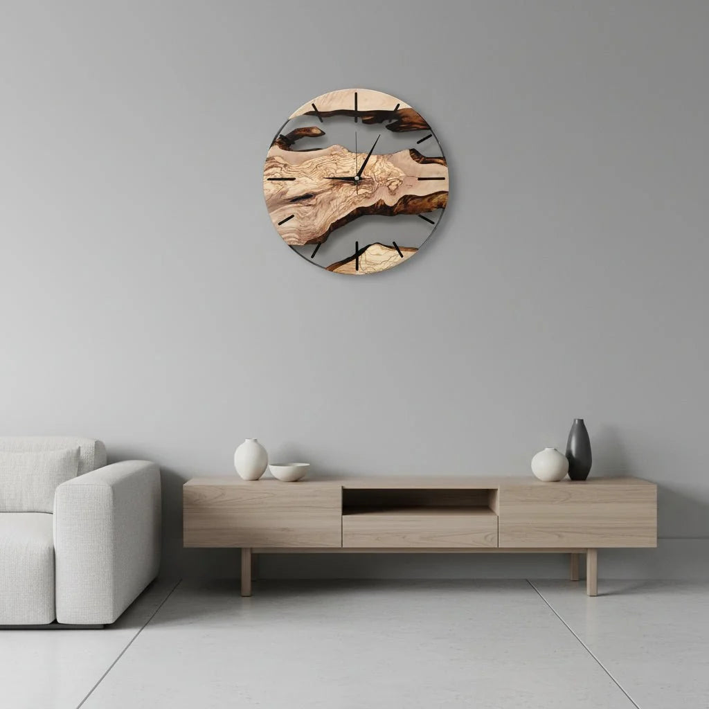 Wall Clock Wooden Silent Quartz Movement Round Design