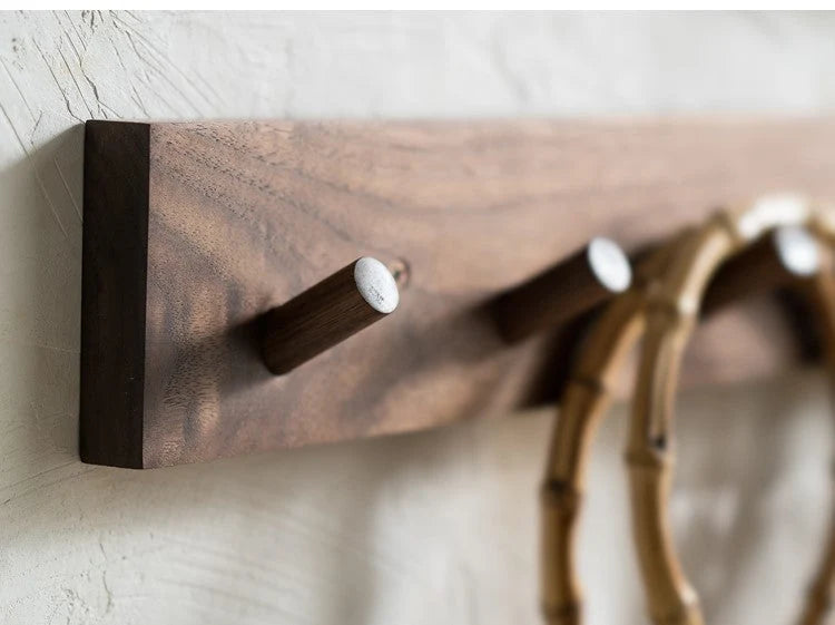 Wall Coat Rack Solid Wood Round Peg Hooks