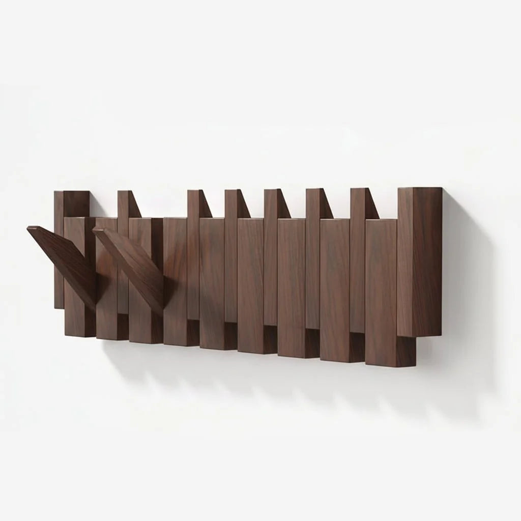 Wall Coat Rack Wooden Folding Hooks Space-Saving