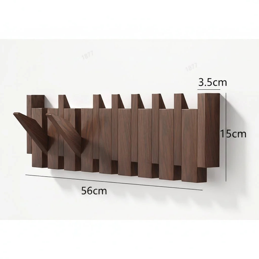 Wall Coat Rack Wooden Folding Hooks Space-Saving