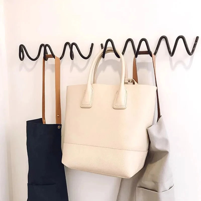 Wall Coat Rack Wrought Iron Wavy Design Wall-Mounted