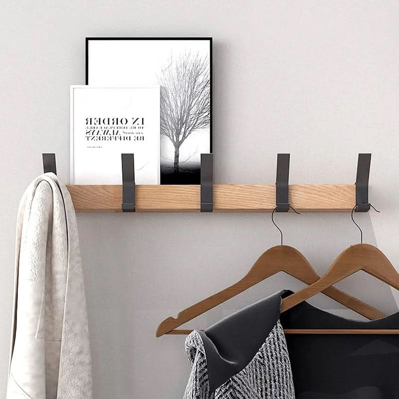 Wall Hook Adjustable Rubberwood & Aluminum Space-Saving Design