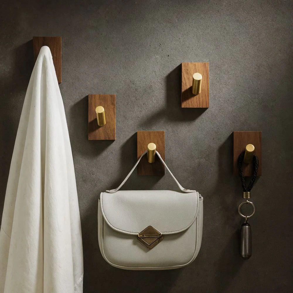 Wall Hook Organizer Wood Self-Adhesive No-Drill Mounting