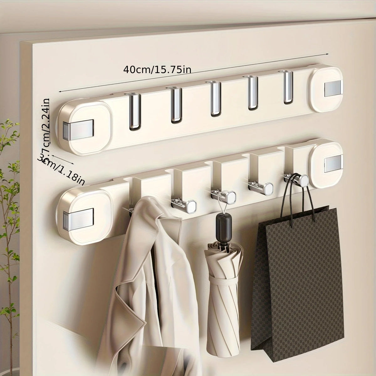 Wall Hook Rack No-Drill Suction Mount 5 Hooks