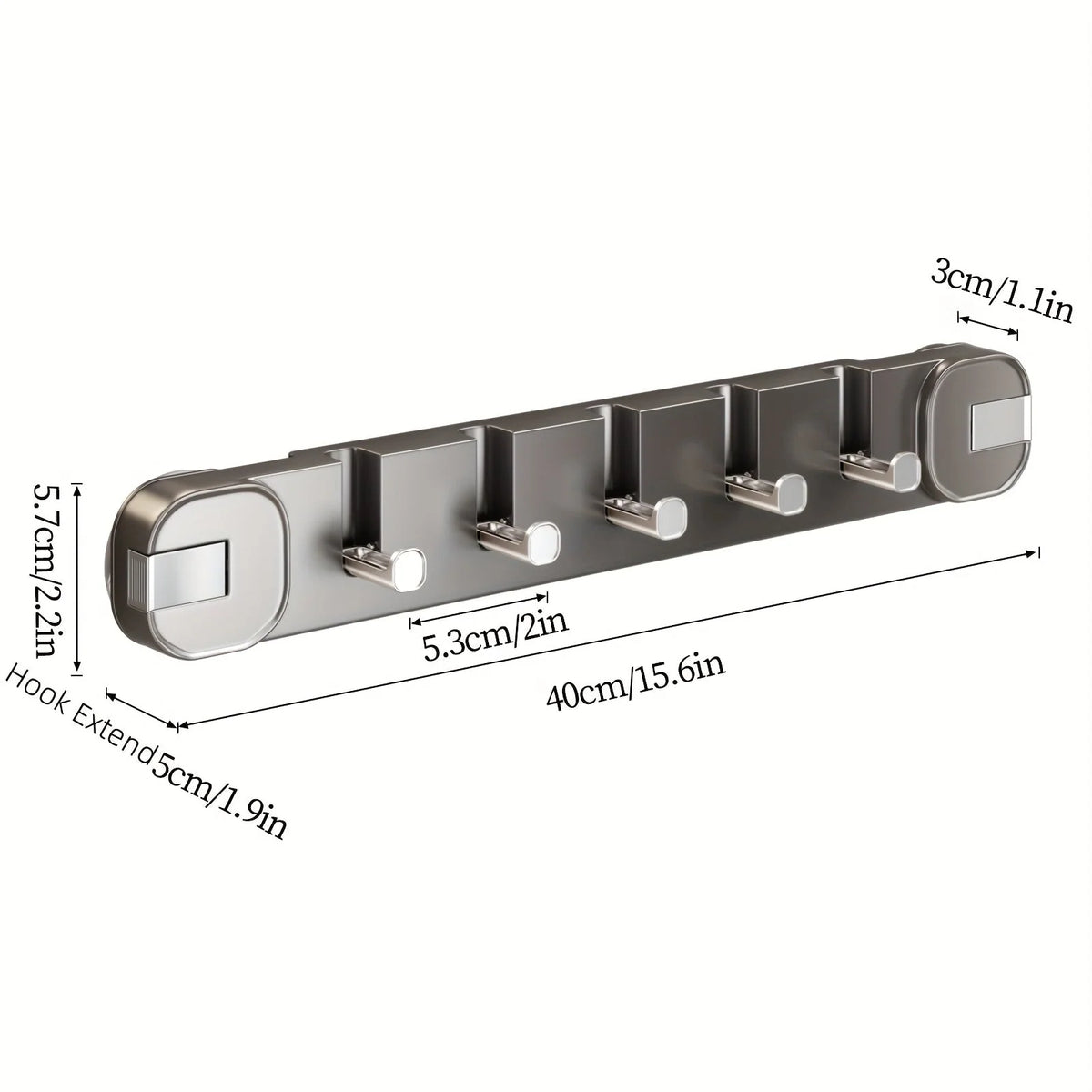 Wall Hook Rack No-Drill Suction Mount 5 Hooks