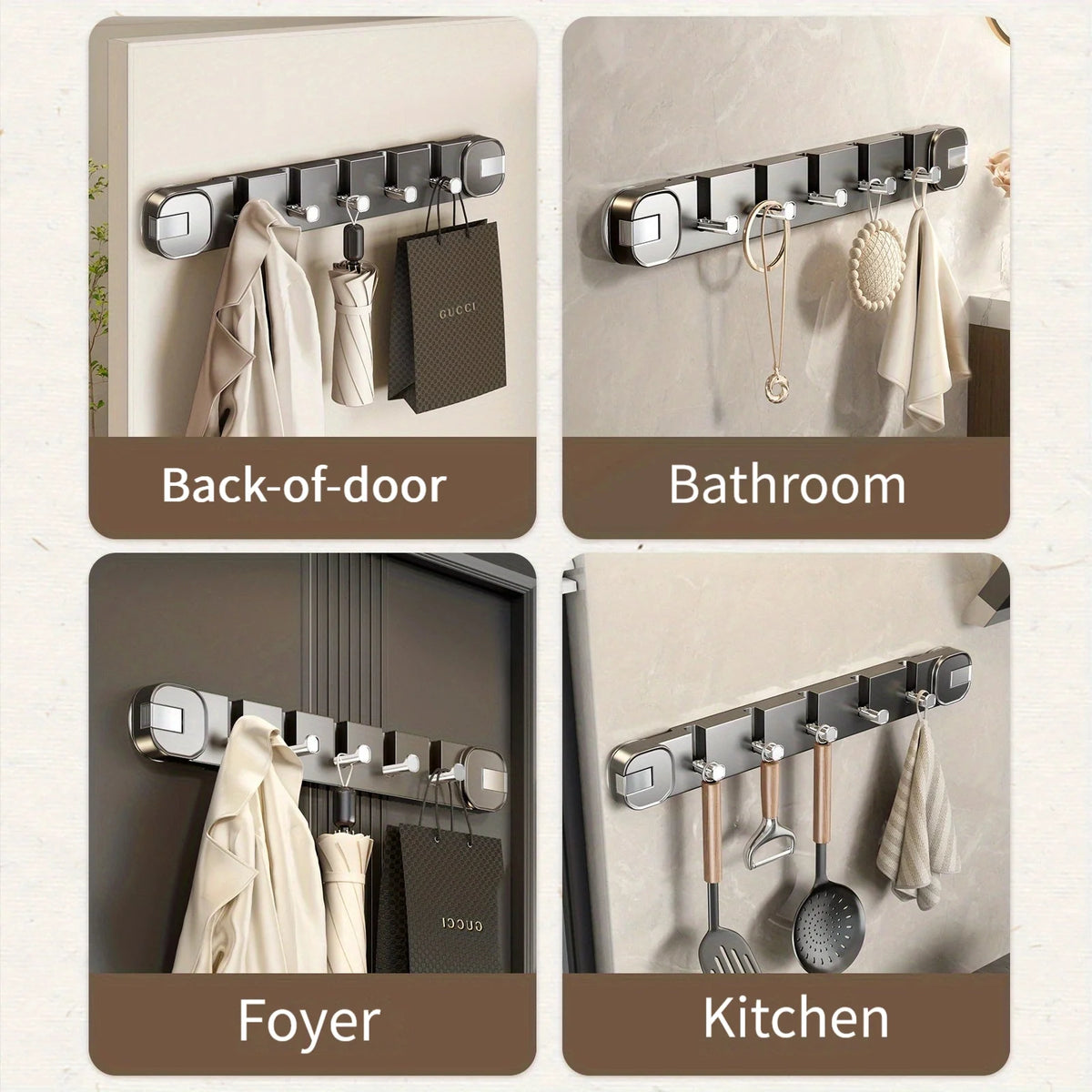 Wall Hook Rack No-Drill Suction Mount 5 Hooks