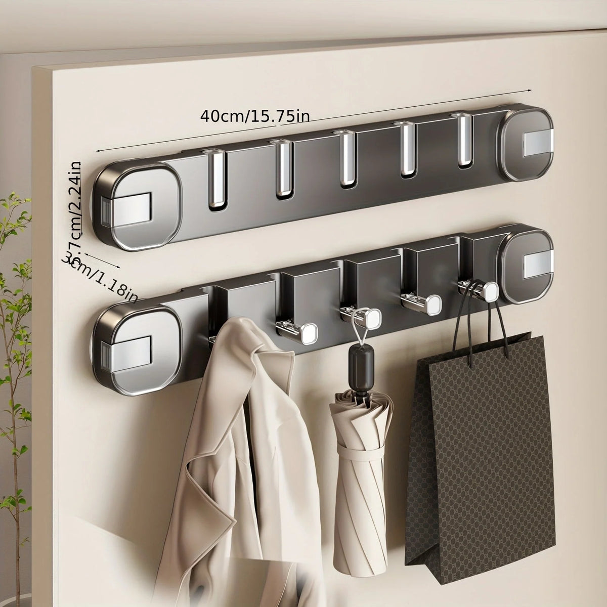 Wall Hook Rack No-Drill Suction Mount 5 Hooks