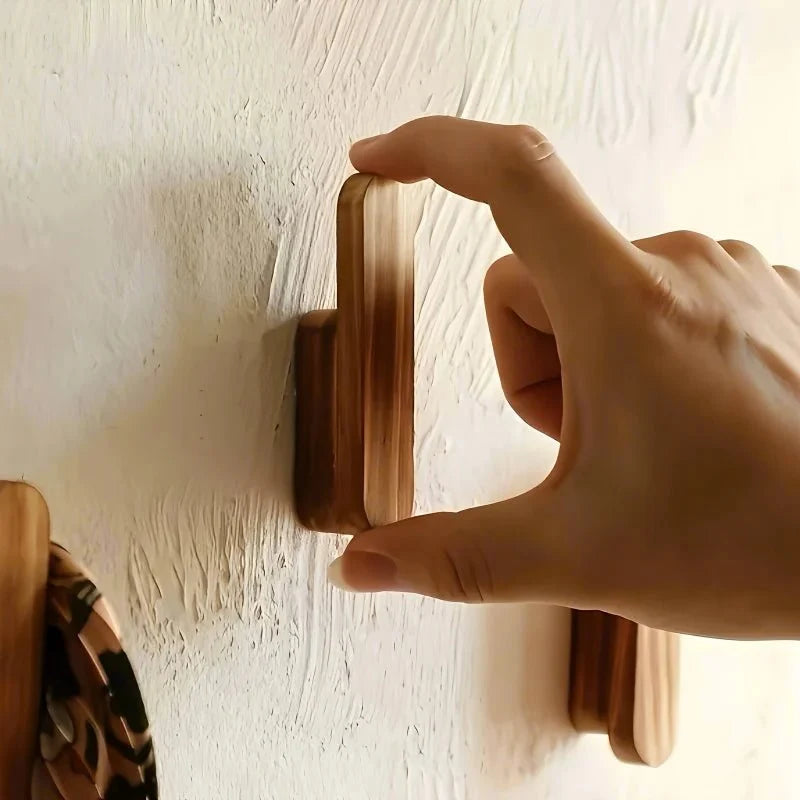 Wall Hook Set Wooden Space-Saving Set of 4