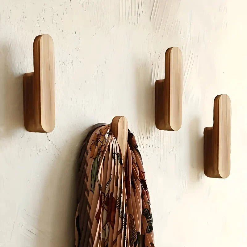 Wall Hook Set Wooden Space-Saving Set of 4