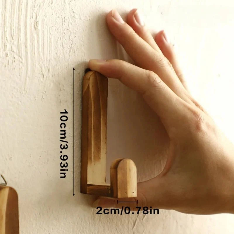 Wall Hook Set Wooden Space-Saving Set of 4