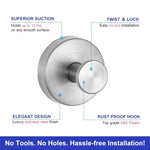 Wall Hook Stainless Steel Twist-Lock Suction Mount 15 Lb