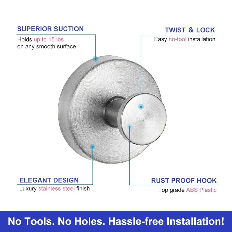 Wall Hook Stainless Steel Twist-Lock Suction Mount 15 Lb