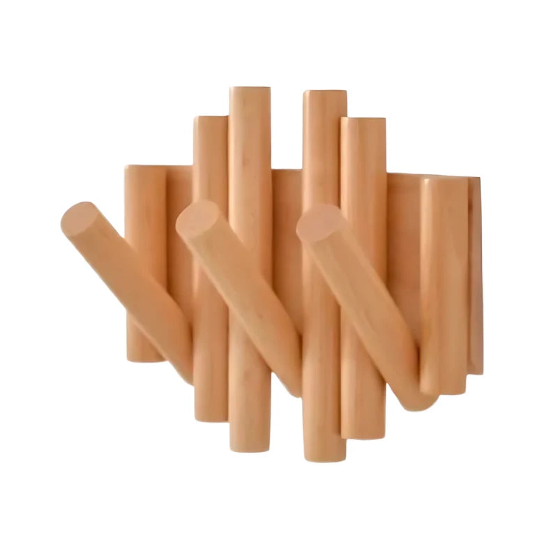Wall Hooks Slim Folding Pine Wood 3-Hook