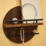 Wall Key Holder Round Wood Shelf & Metal Hooks