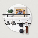 Wall Key Holder Round Wood Shelf & Metal Hooks