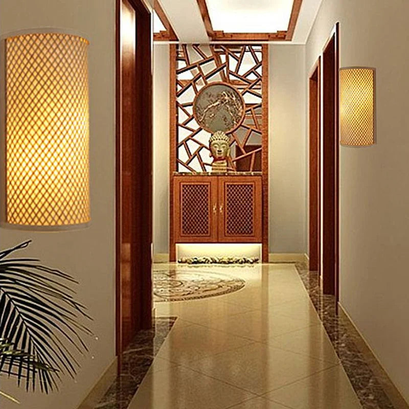 Wall Lamp Bamboo Frame & Rattan Shade Hardwired