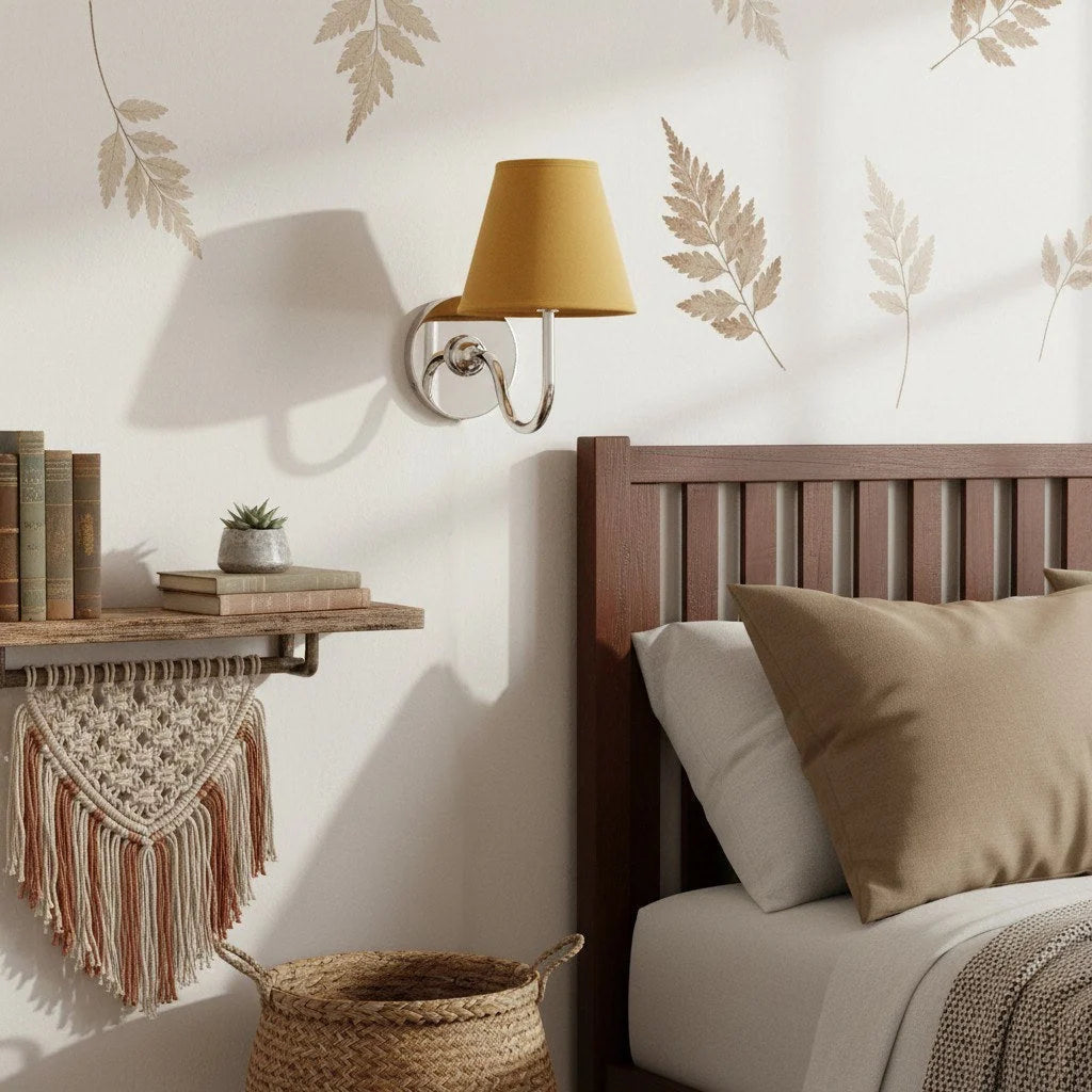 Wall Lamp Dimmable Fabric Shade Hardwired Indoor Fixture