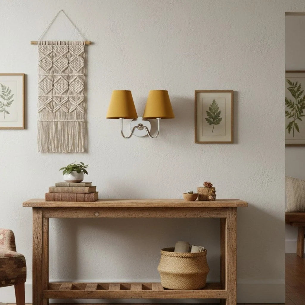 Wall Lamp Dimmable Fabric Shade Hardwired Indoor Fixture