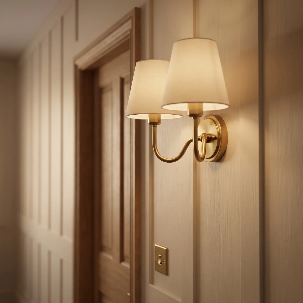 Wall Lamp Dimmable Fabric Shade Hardwired Indoor Fixture