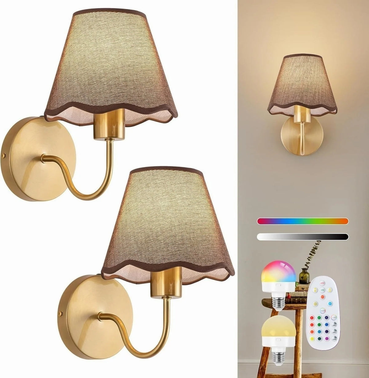 Wall Lamp Fabric Shade Diffused Light Set of 2