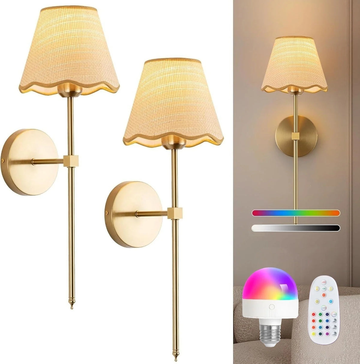 Wall Lamp Fabric Shade Diffused Light Set of 2