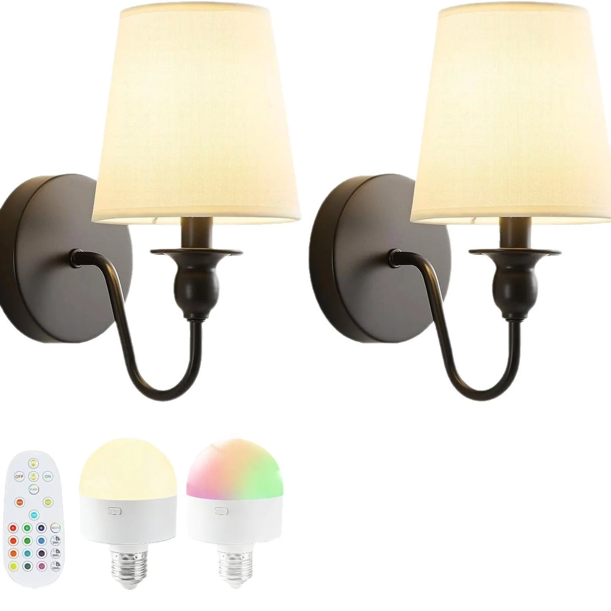 Wall Lamp Fabric Shade Diffused Light Set of 2