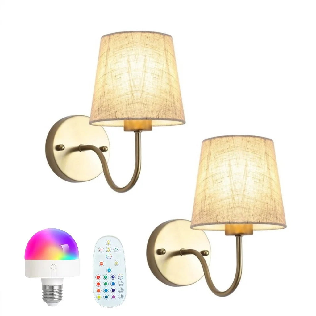 Wall Lamp Fabric Shade Diffused Light Set of 2