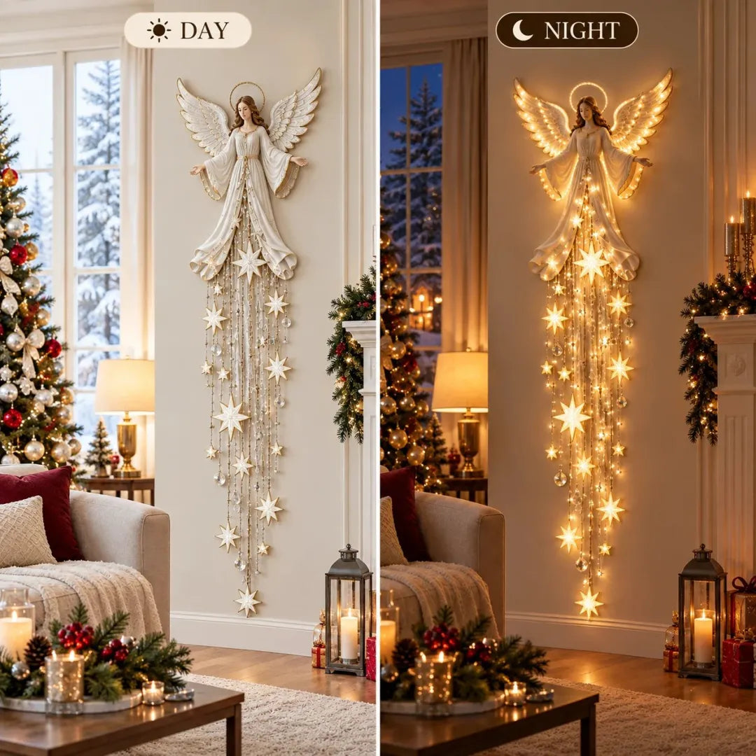 Wall Light Angel & Falling Stars Warm Golden-White Glow