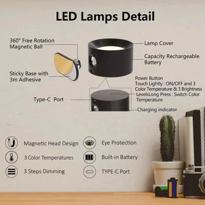 Wall Light Rechargeable 360° Magnetic Touch Control & Dimmable