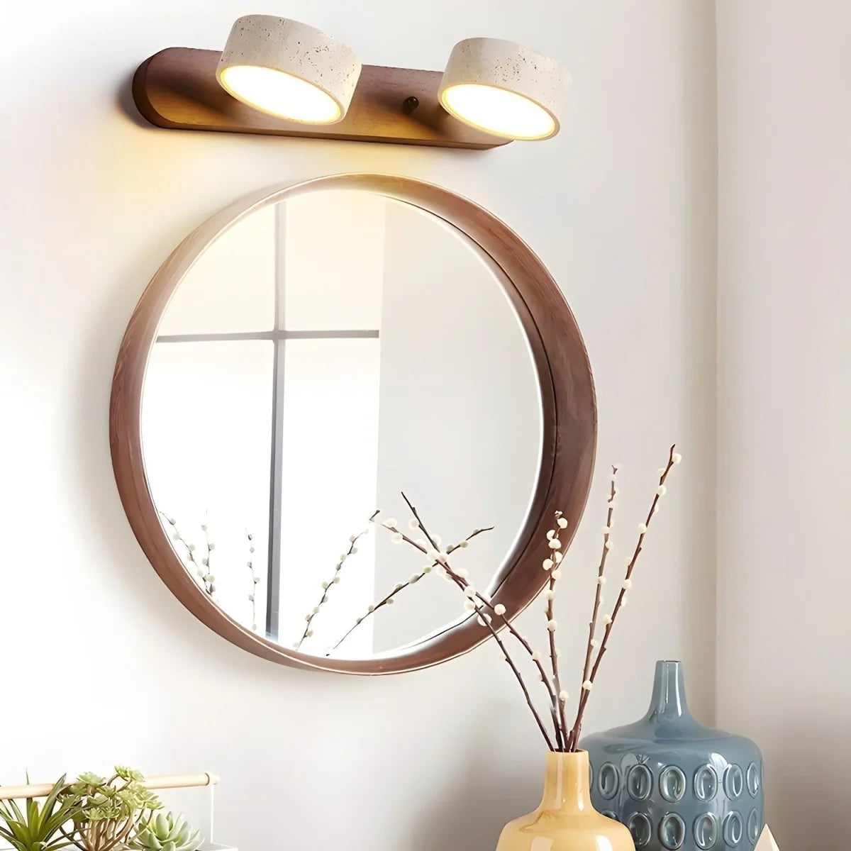 Wall Light Travertine & Wood Integrated LED Lighting