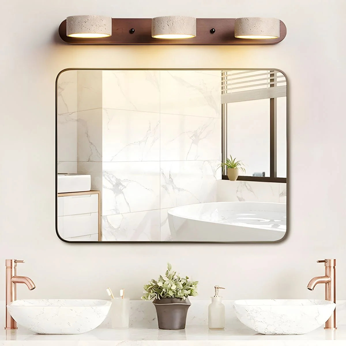 Wall Light Travertine & Wood Integrated LED Lighting