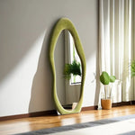 Wall Mirror Wavy Asymmetrical Velvet-Back Wood Frame