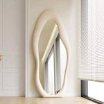 Wall Mirror Wavy Asymmetrical Velvet-Back Wood Frame