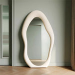 Wall Mirror Wavy Asymmetrical Velvet-Back Wood Frame