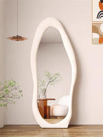 Wall Mirror Wavy Asymmetrical Velvet-Back Wood Frame